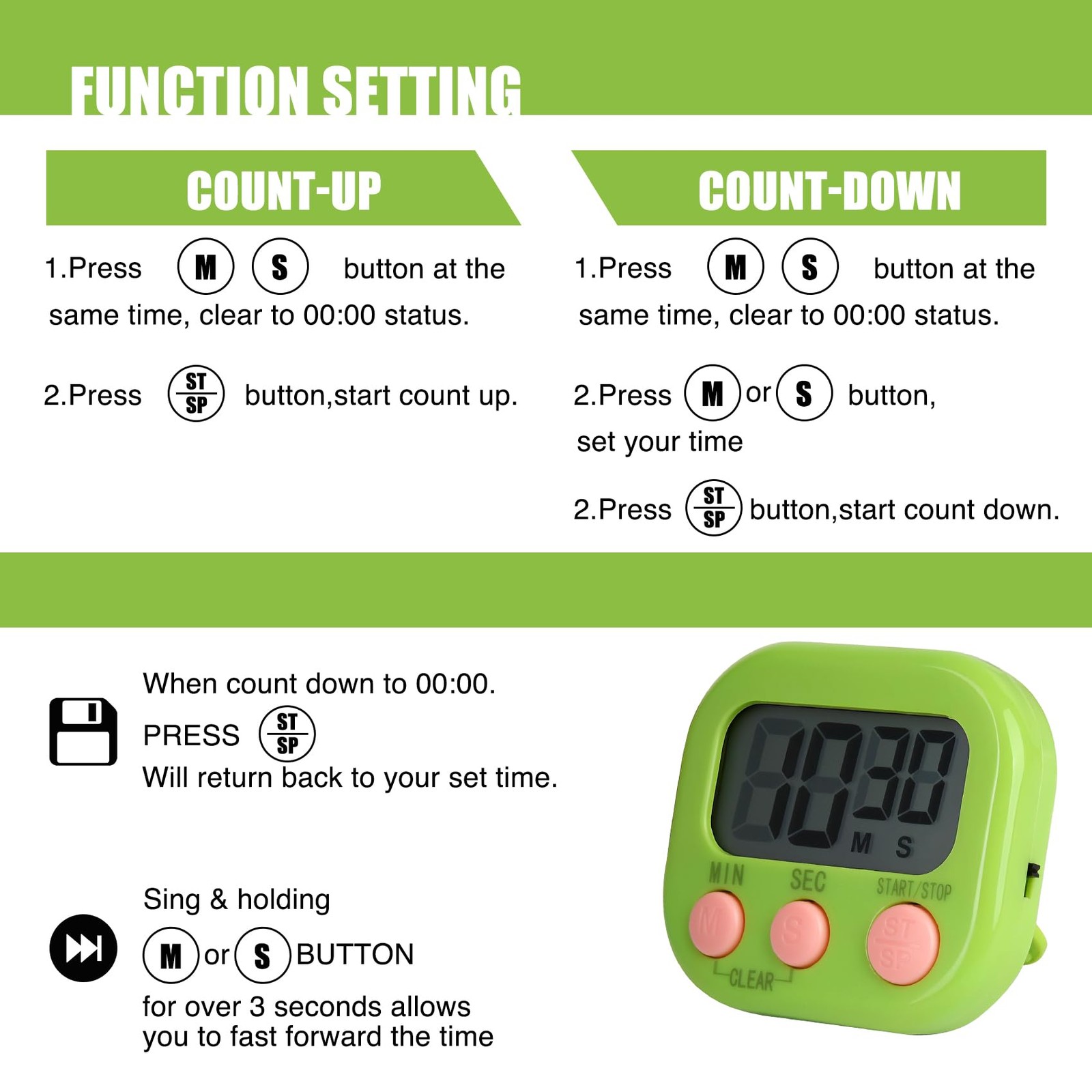 6 Pack Multi-Function Electronic Timer, Colorful Kitchen Timers Digital Magne...