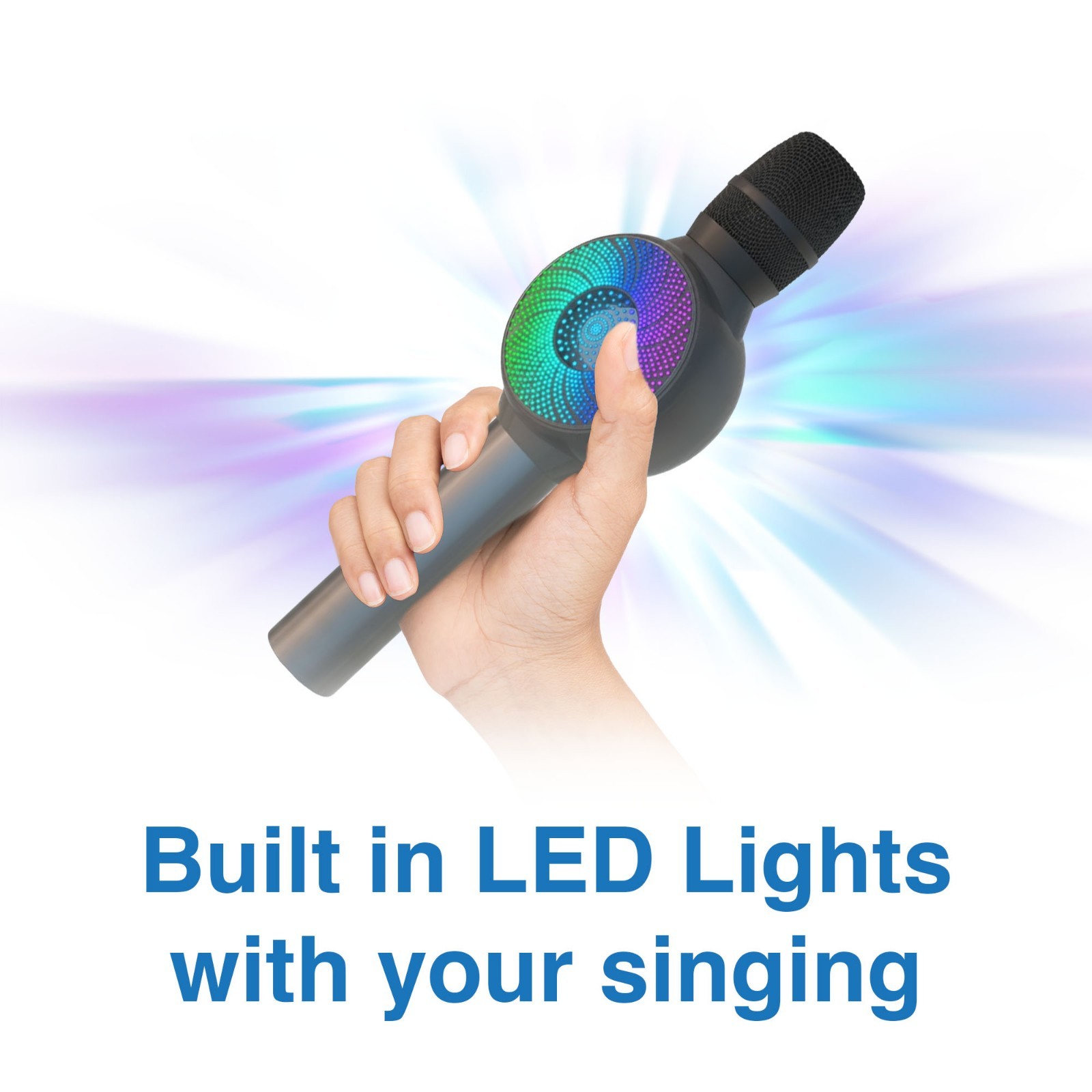 Wireless Karaoke Microphone Silver by Laser with LED Lights and Bluetooth