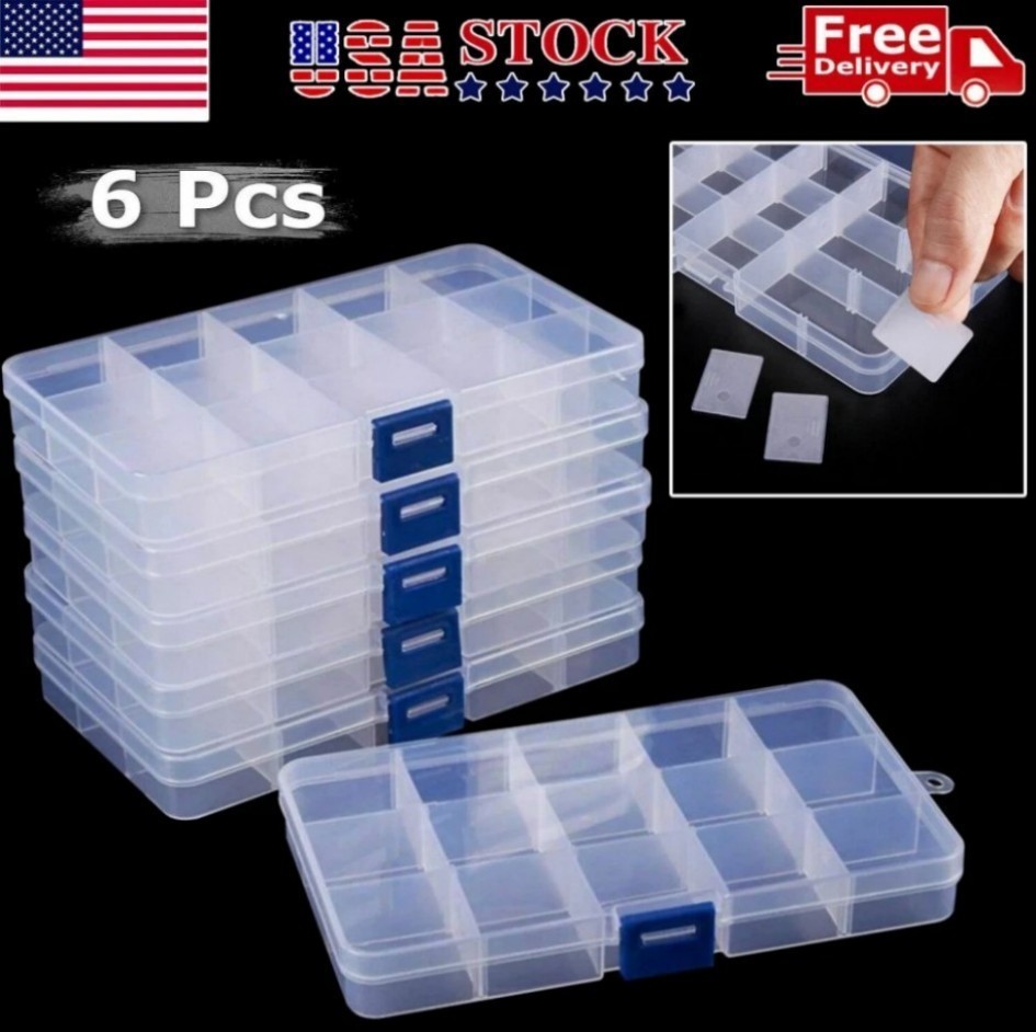 6 Clear Jewelry Box Plastic Bead Storage Craft Container Earrings Organizer-#/#