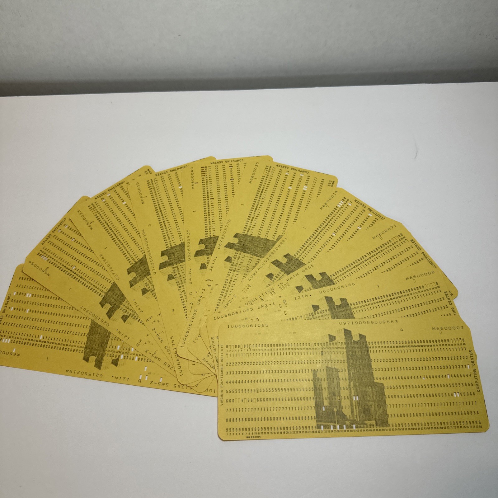 VA TECH BURRUSS HALL VINTAGE IBM COMPUTER Punch Card LOT  of 10 YELLOW