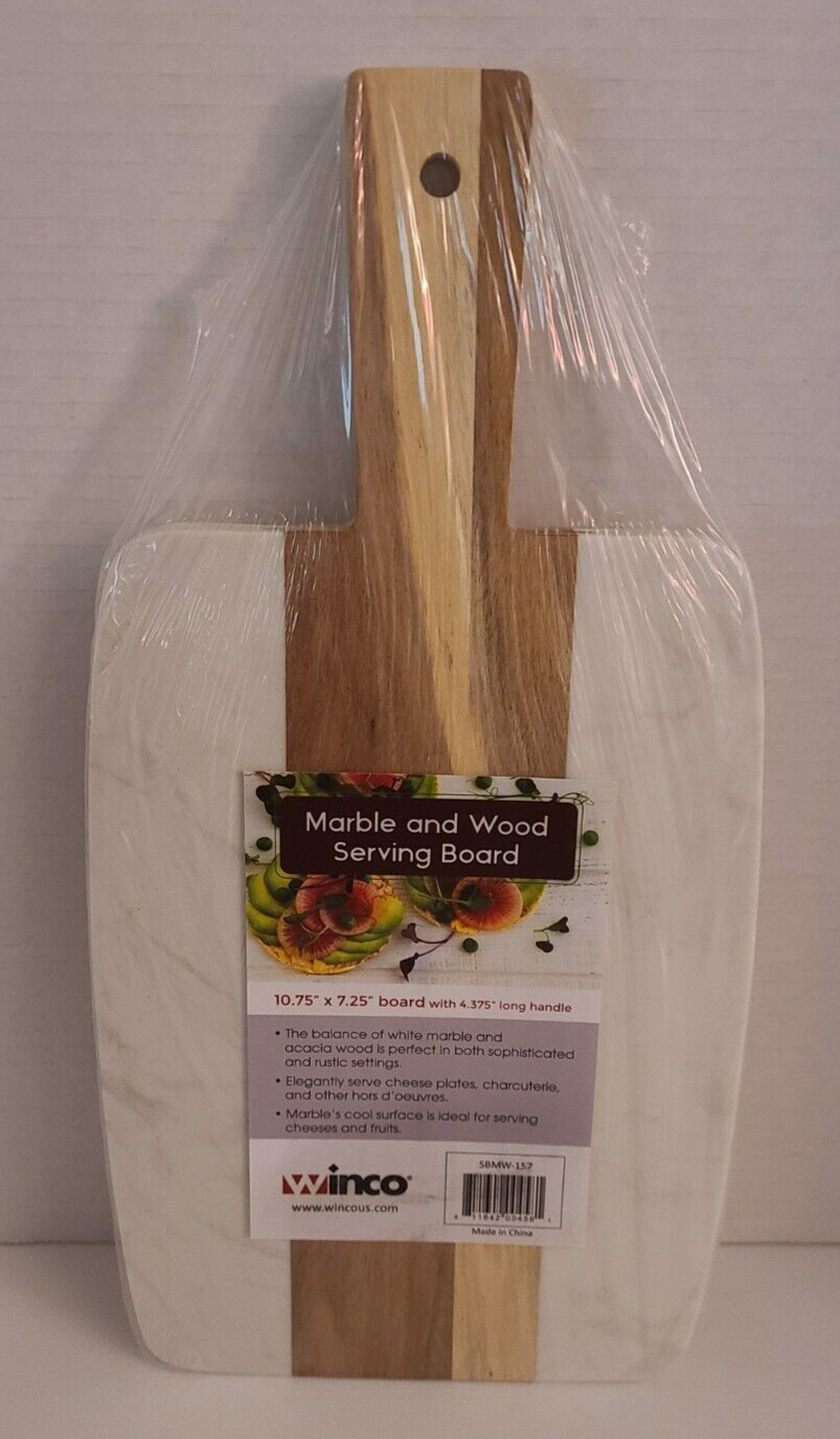 Winco SBMW-157, 15x7-Inch Marble and Wood Serving Board