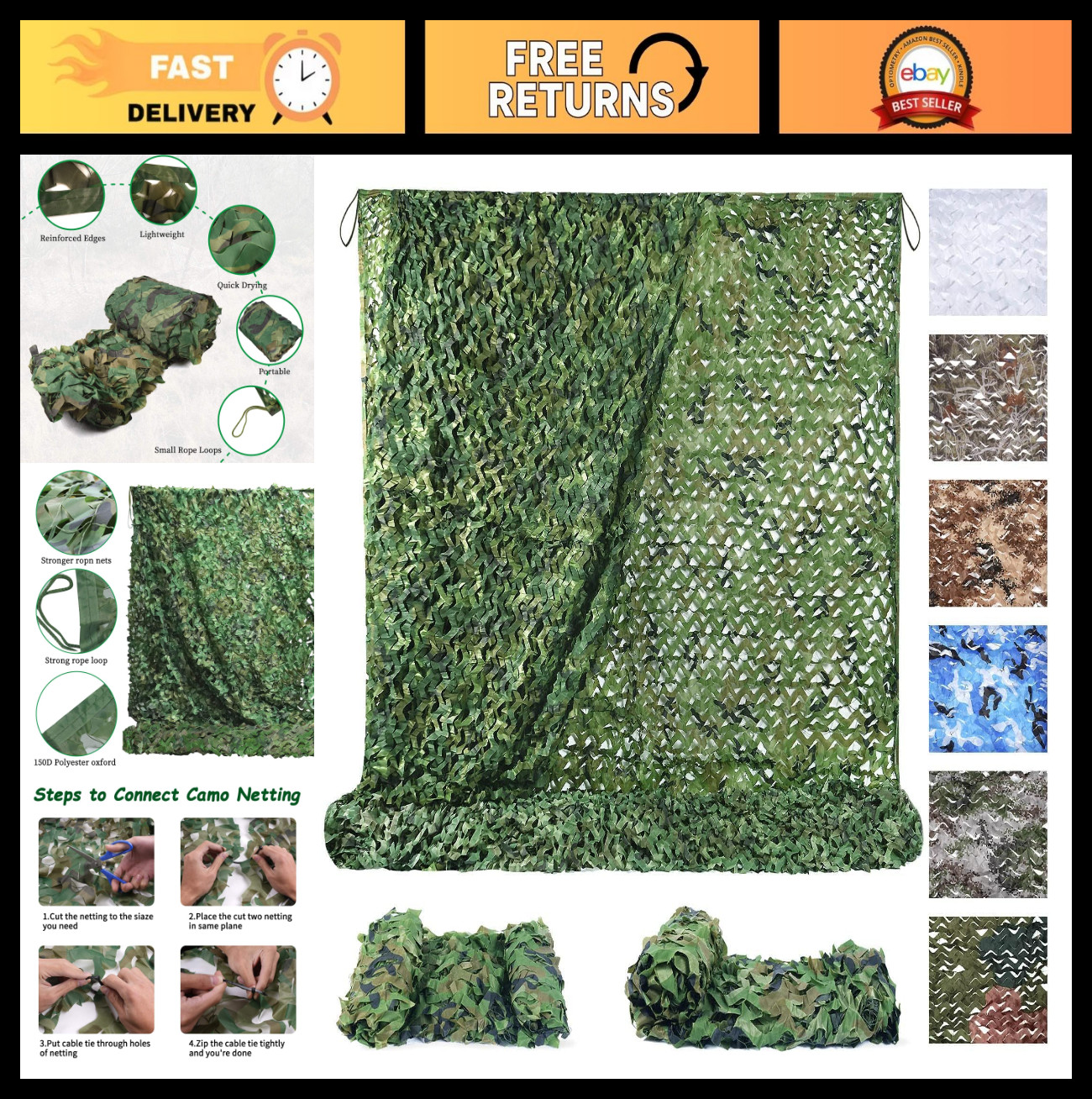 Camouflage Netting 10x20 20x20 10x10 5x10 - Military Camo Tarp for Hunting & Cam