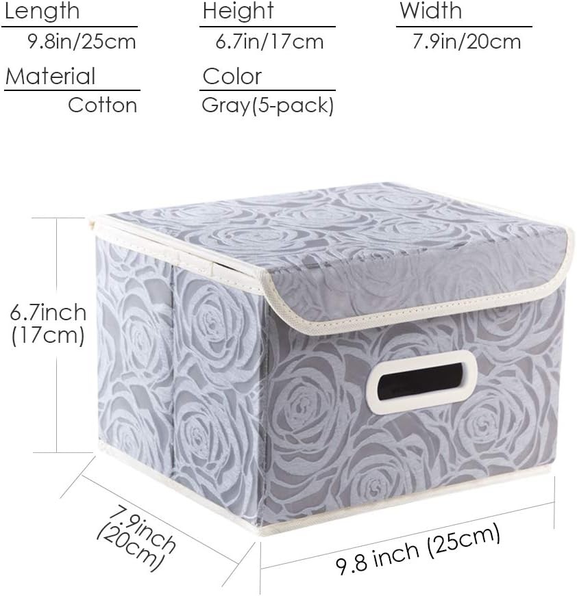 Stackable Storage Boxes W/ Lids [5-Pack] Fabric Decorative Storage Bins Cubes