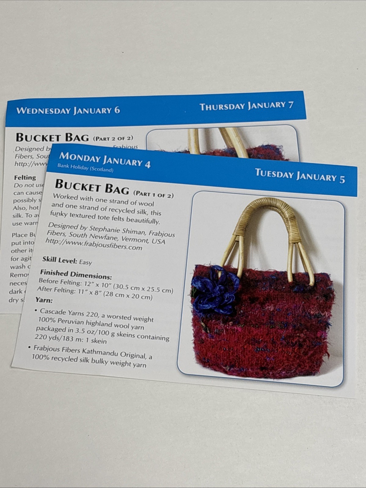 Bucket Bag Knitting Pattern Cards Pages