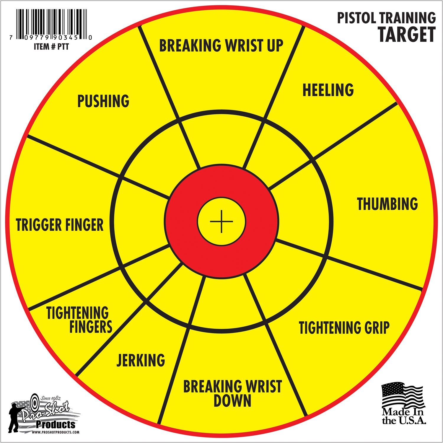 Pro-Shot PTT6PK Pistol Training 12" Diagnostic Bullseye Hanging Paper Yellow/Red