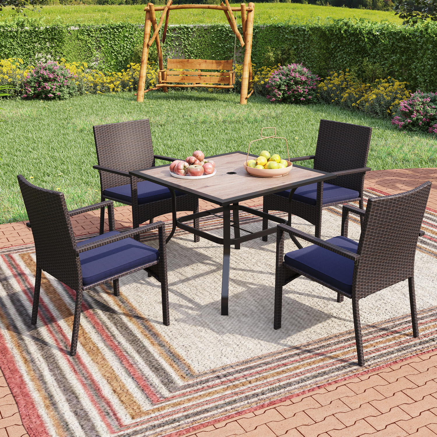 5Pcs Patio Furniture Set Outdoor Furniture Dining Table Rattan Wicker Chairs Set