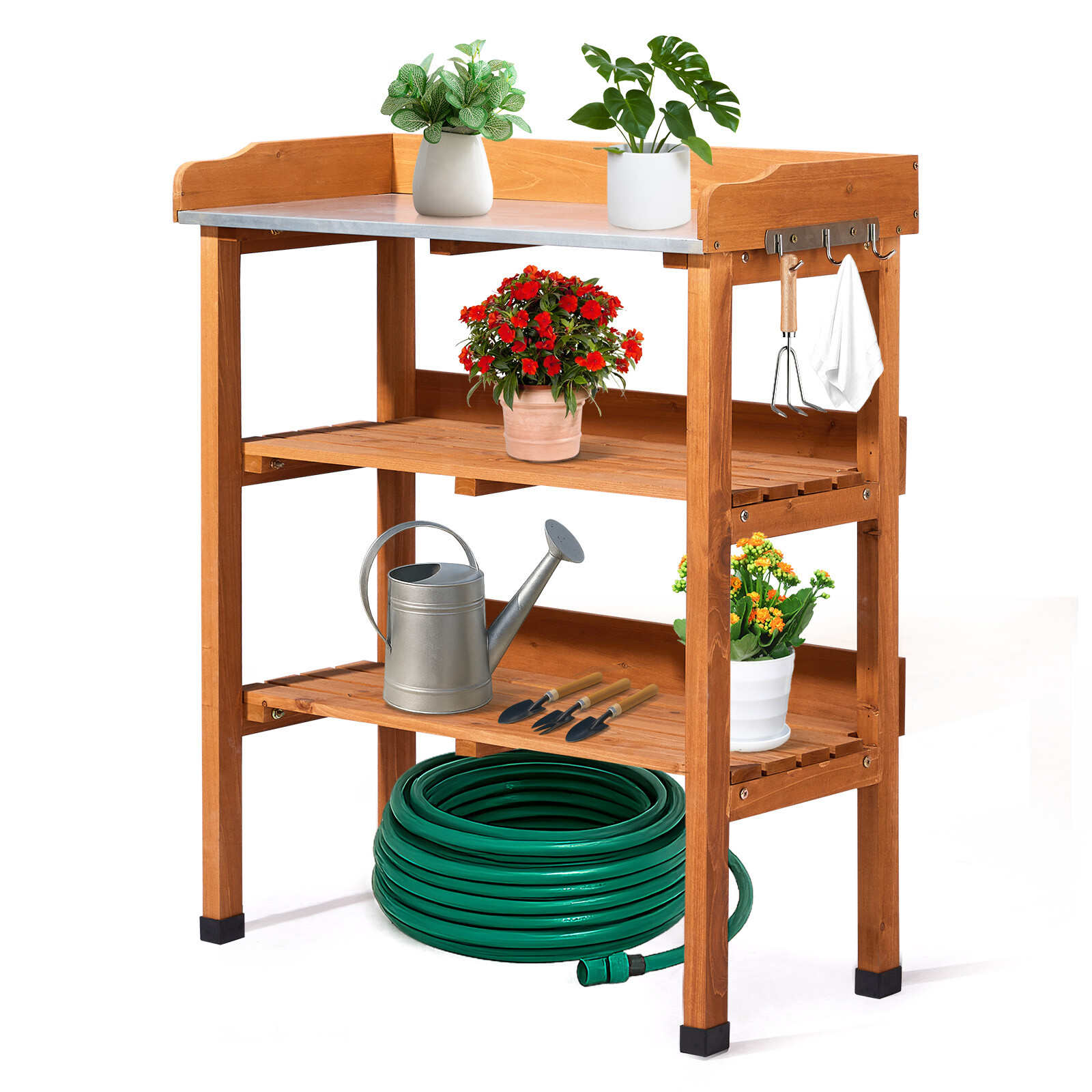 Outdoor Garden Potting Bench Table, Wooden Horticulture Planting Worstation