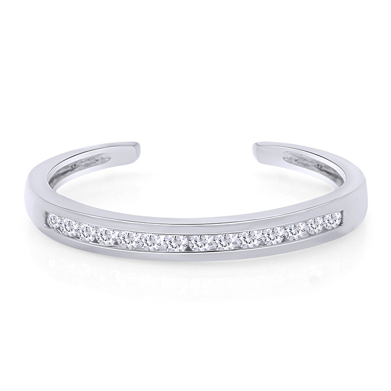 Adjustable Toe Ring Channel Set Cubic Zirconia 14K White Gold Plated Silver