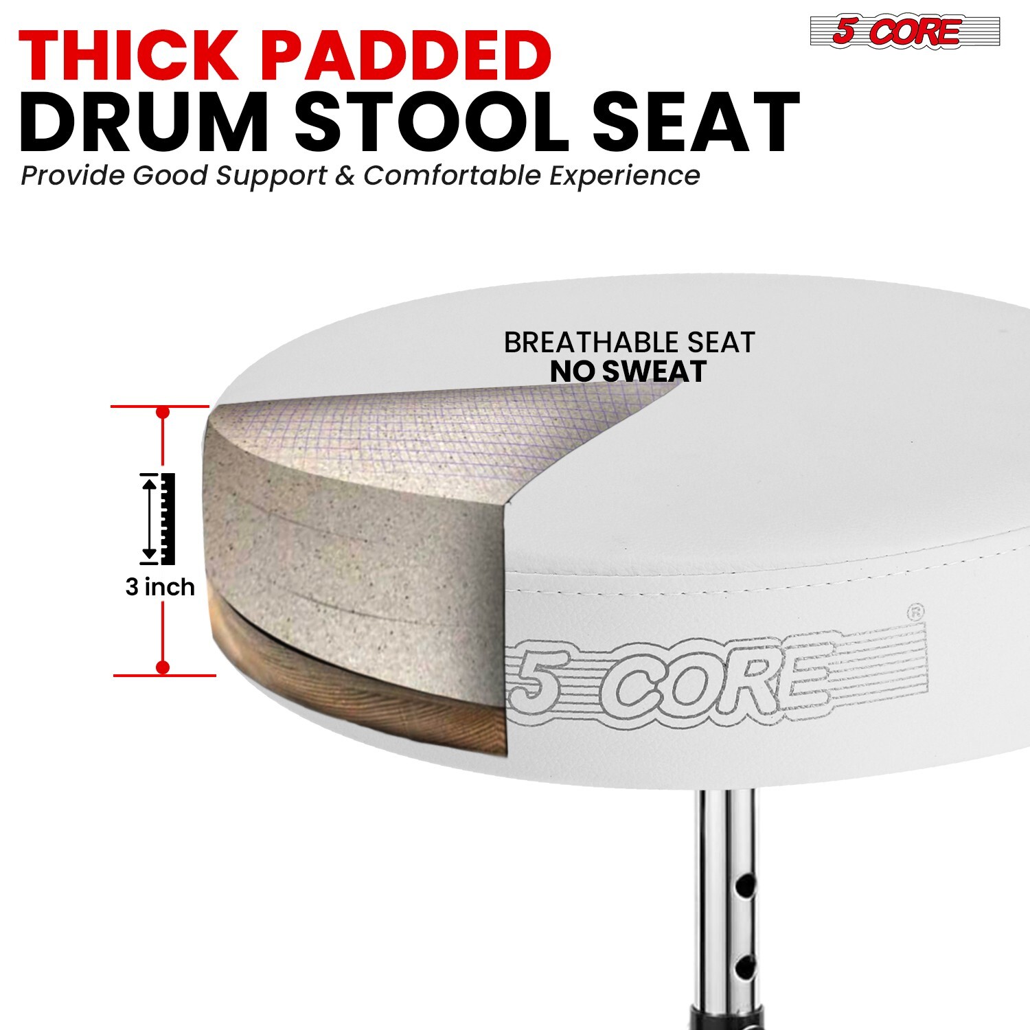 5Core Drum Throne Padded Adjustable Guitar Stool Drummer Seat for Adults & Kids