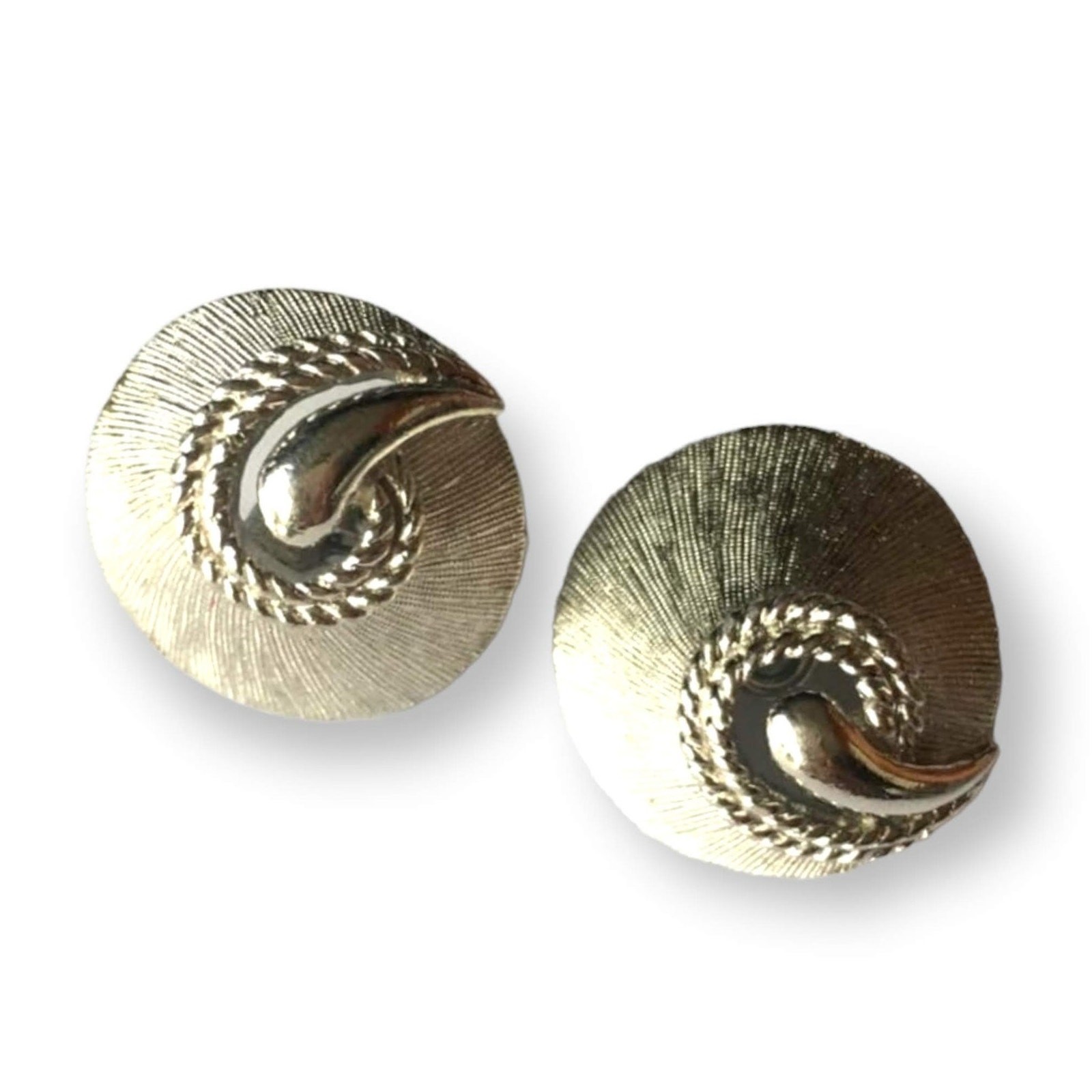 Vintage TRIFARI abstract brushed silver tone clip-on earrings