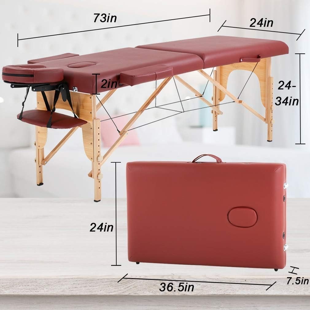24" Portable Massage Table Folding Spa Bed Height Adjustable with Bag