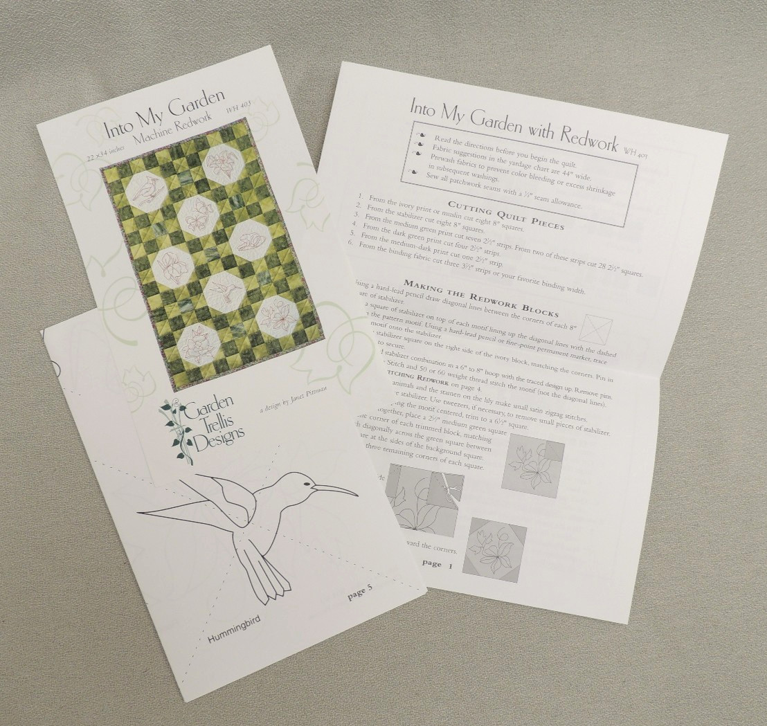 Quilt Pattern Machine Redwork "Into My Garden" - Wall Quilt 22" x 34"