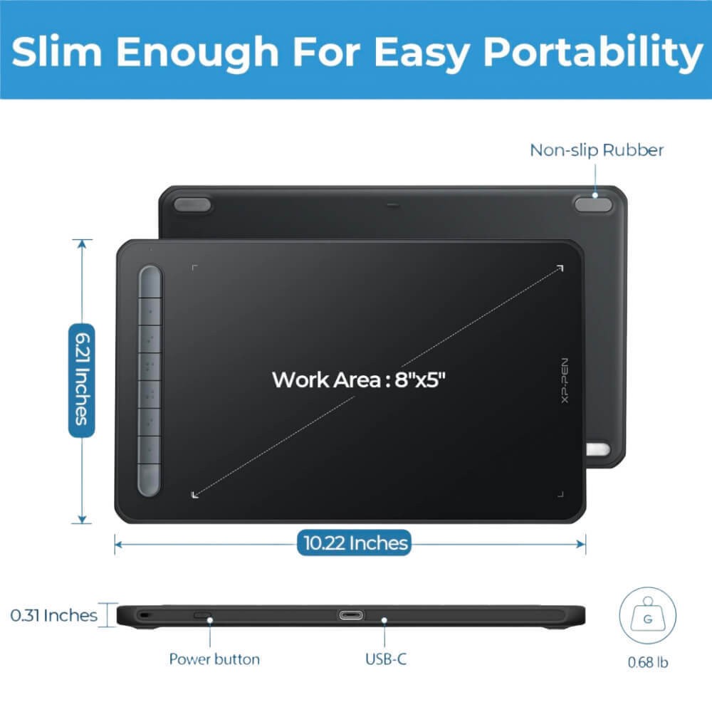 XPPen Deco MW 8x5" Bluetooth Drawing Tablet X3 Stylus 8 Keys for Win/Mac/Android