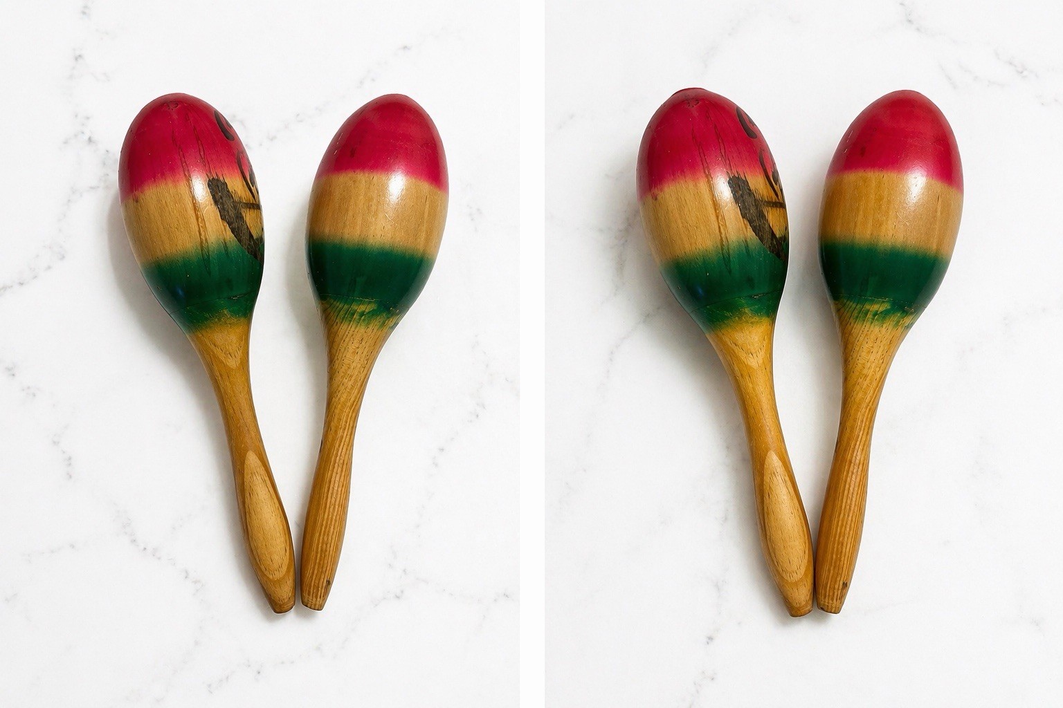 Wooden Maraca Pair Red Yellow Green Design Hand Percussion Instrument