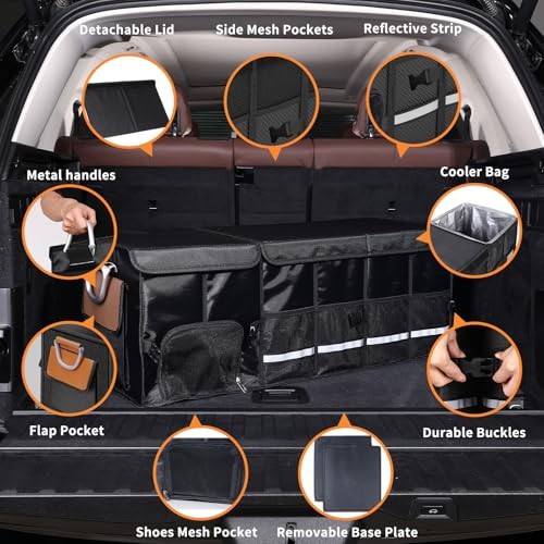 Car Trunk Organizer and Storage with Separate Compartment for 1 Pair of Black
