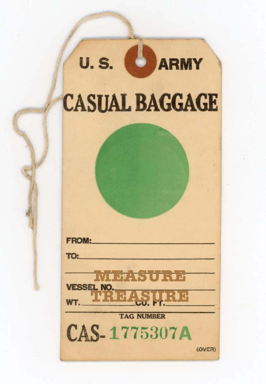 1944 WW2 US ARMY CASUAL MILITARY BAGGAGE TAG 34TH INF 24 DIV TERRA SAN JOSE F38