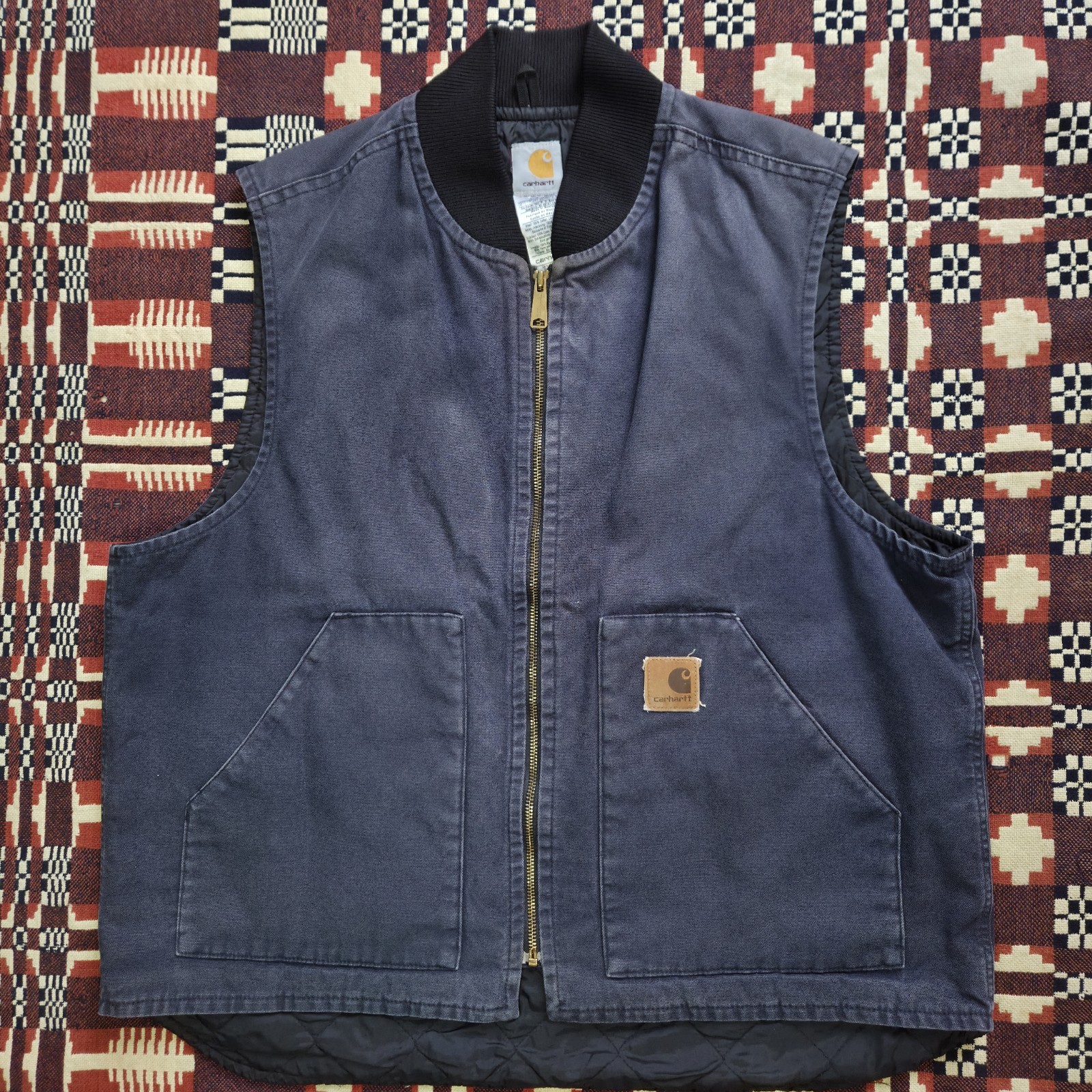 VTG 90s CARHARTT MENS XL INSULATED CANVAS VEST V47 MDT FADED DARK BLUE
