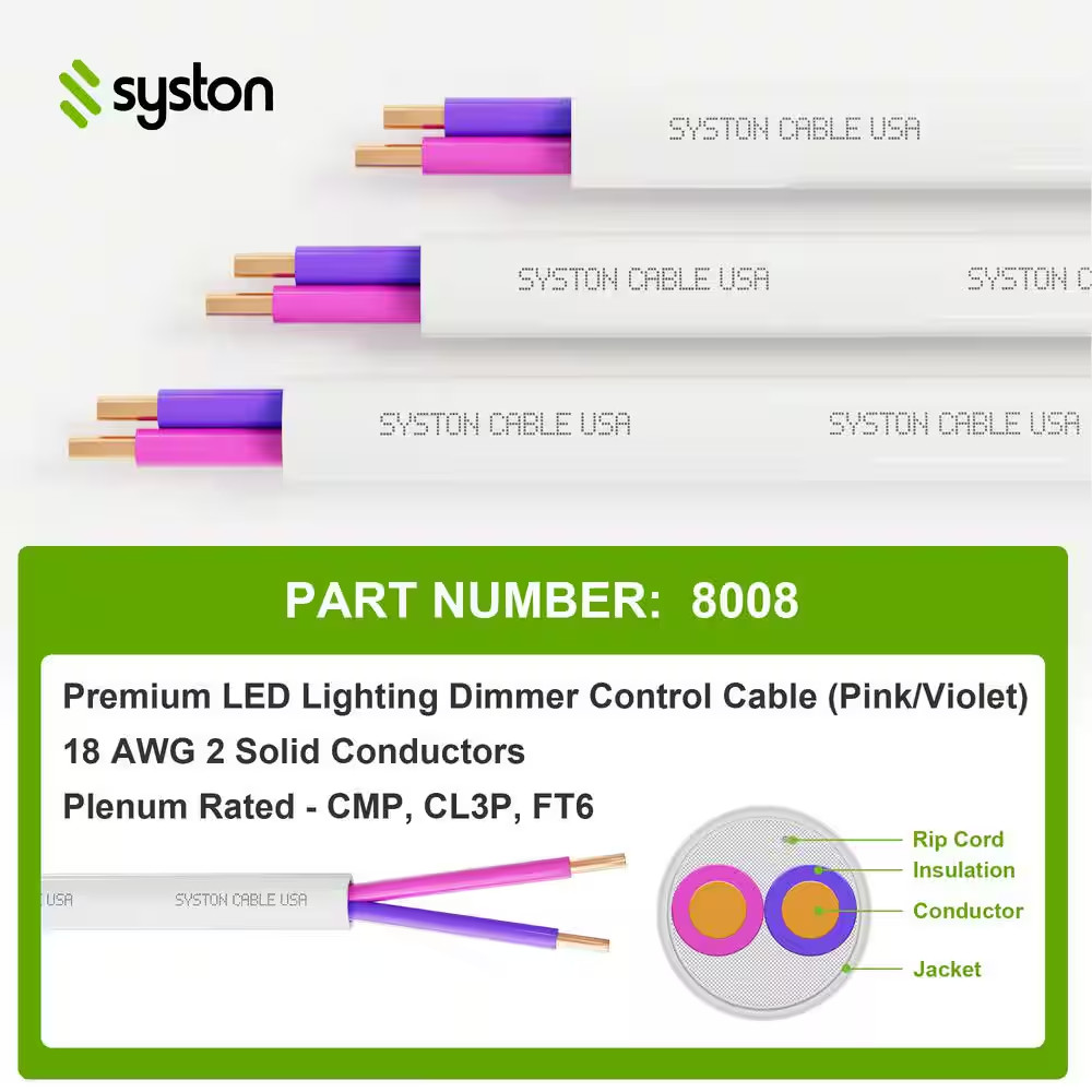 50 Ft. 18/2 White CMP Solid Bare Copper Unshielded LED Lighting Dimmer Control a