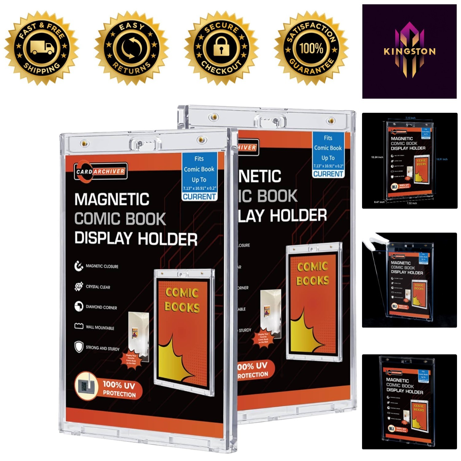 2-Pack Crystal Clear Comic Book Display Cases - UV Protection & Magnetic Closure