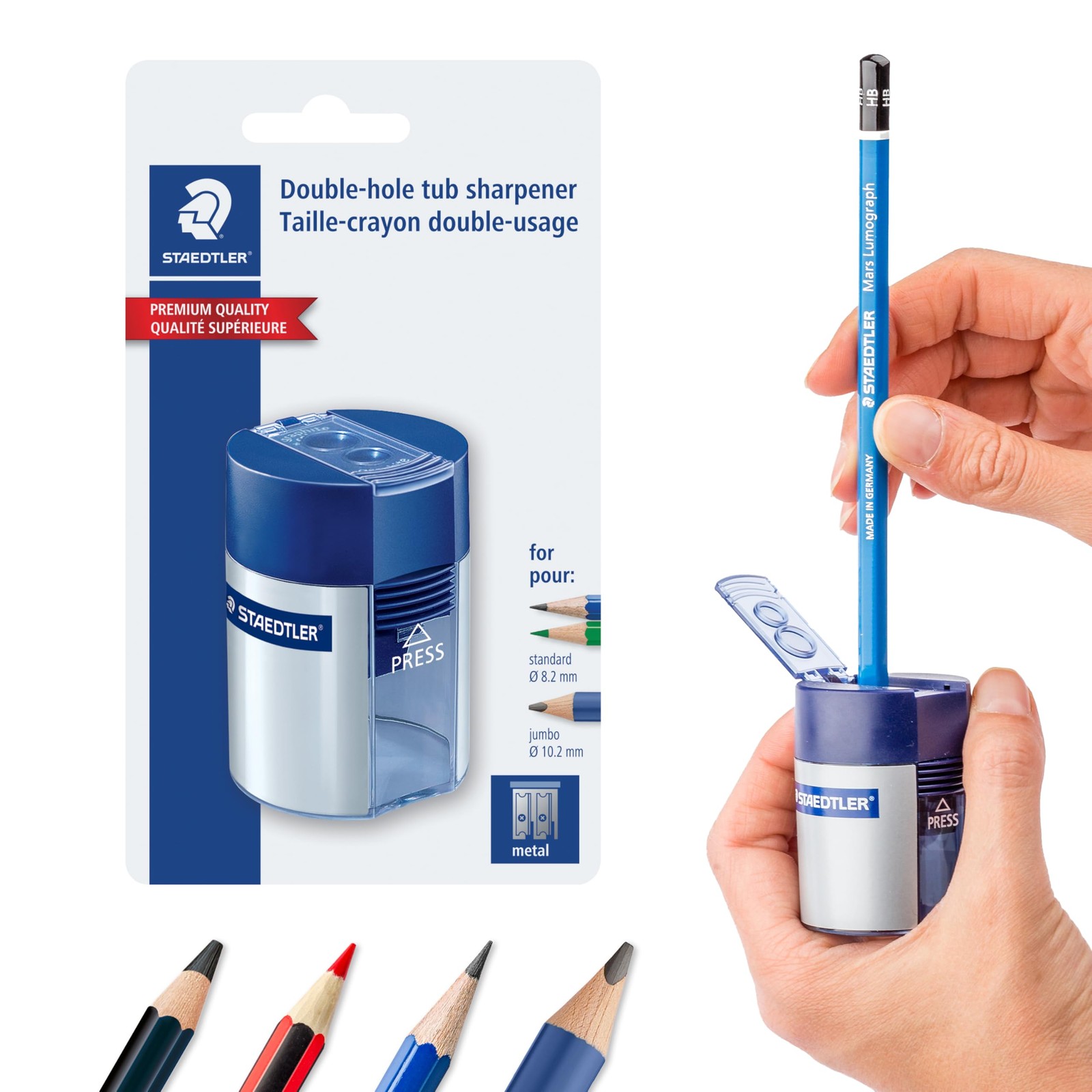 STAEDTLER Pencil Sharpener 5 5/8 x 3 1/4 x 1 5/8, Red, Blue, Teal, Purple