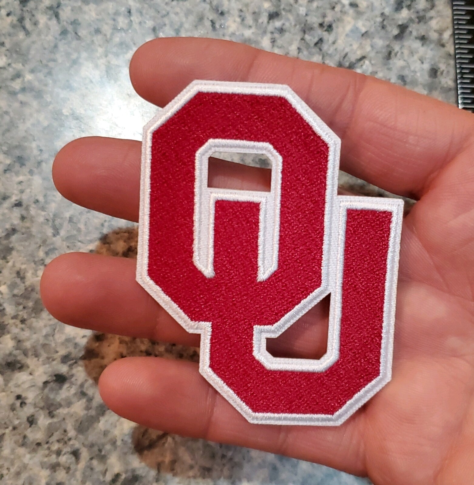 OU Oklahoma Sooners Patch. Embroidered. Iron On Backing. 3"x2.25"