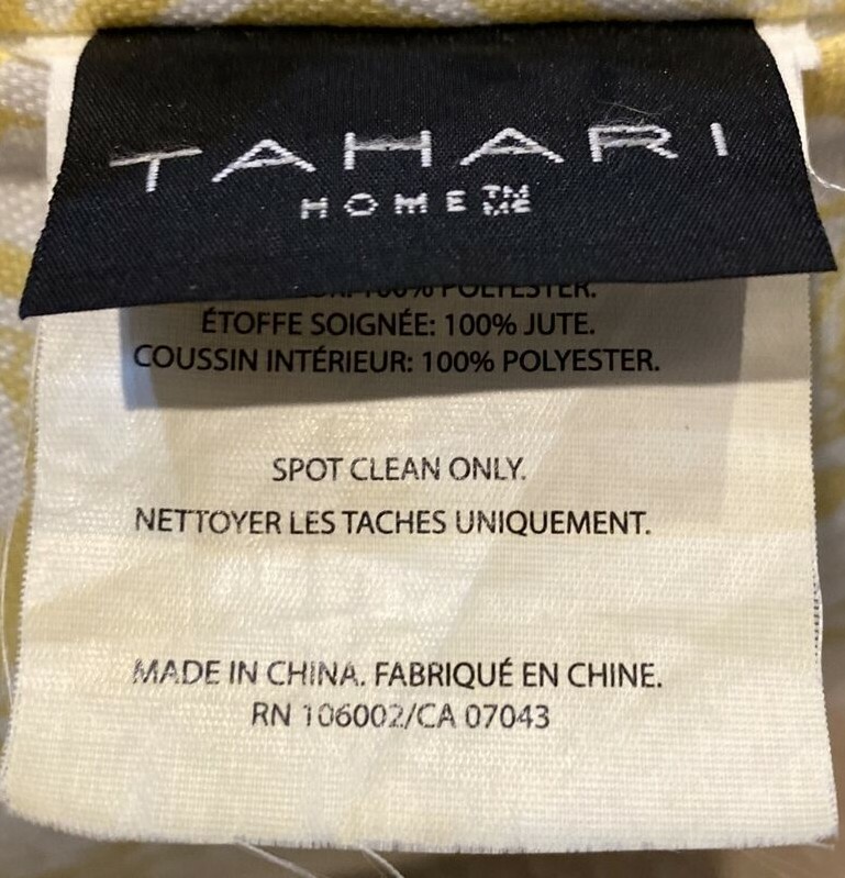 TAHARI Home Lg 21" Complete PILLOW Zip Cover Burlap Fringe