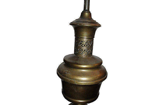 Antiqued Brass Cut Out Lamps, Pair