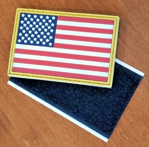 USA PVC 3D Molded American Flag Patch Hook Back Raised Stars God Bless the USA