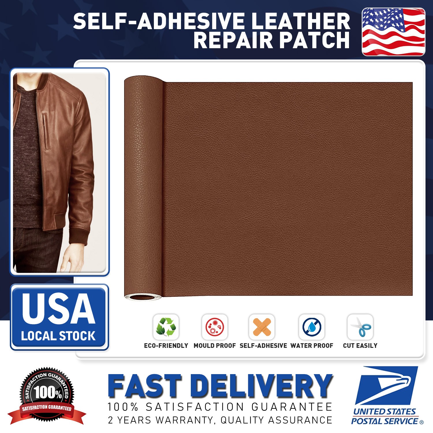 Leather Repair Tape Self-Adhesive Patch for Car Seats Couch Sofa Patch Brown