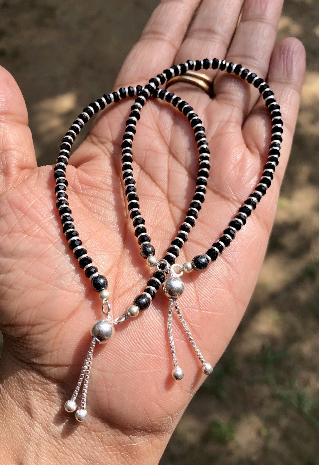 2 Pc 925 Silver Evil Eye Protection Bracelet Adjustable Amulet Nazariya, Plain 2