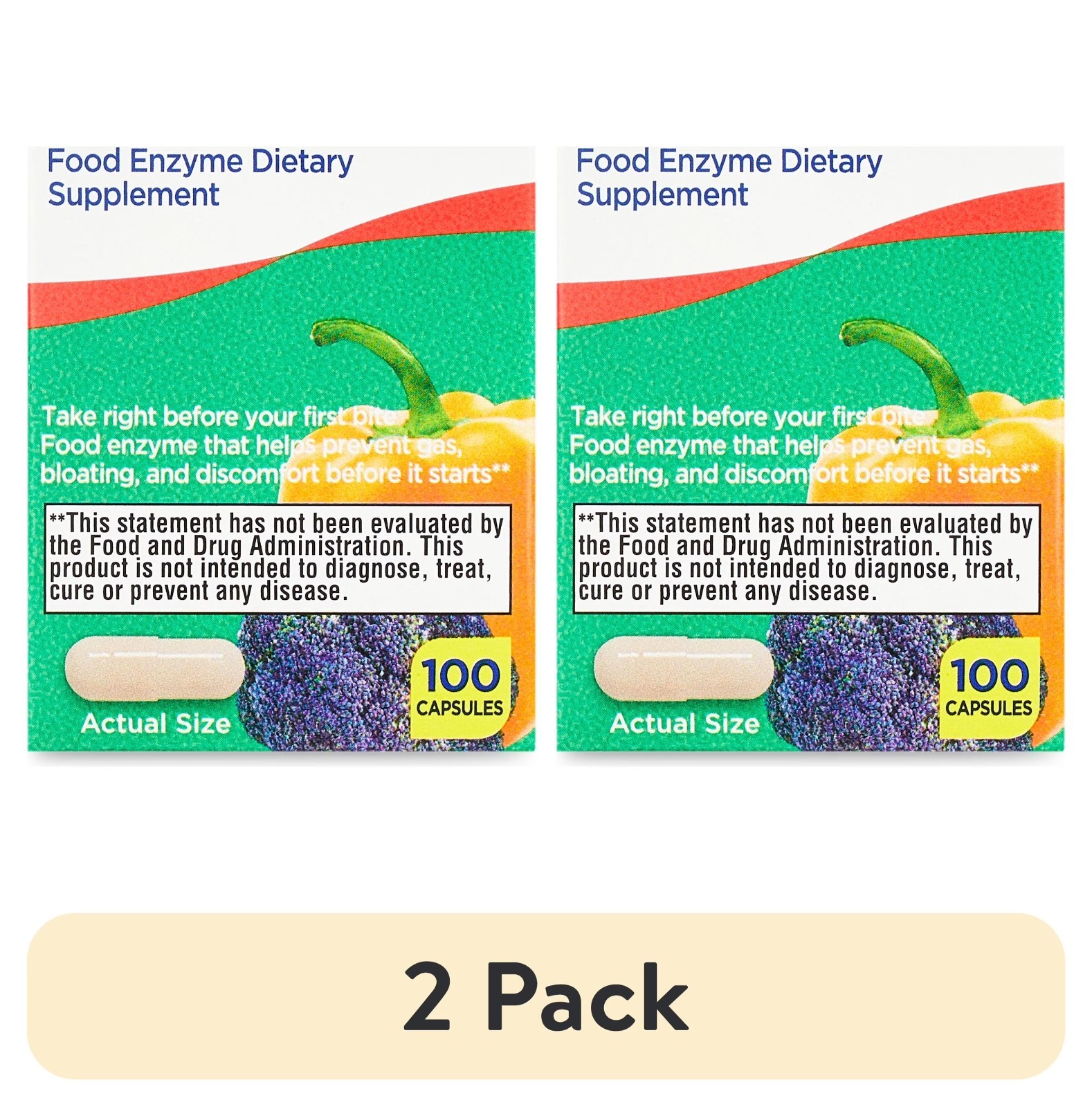 Equate Gas Relief and Prevention Food Enzyme Capsules 100 Count 2 pack