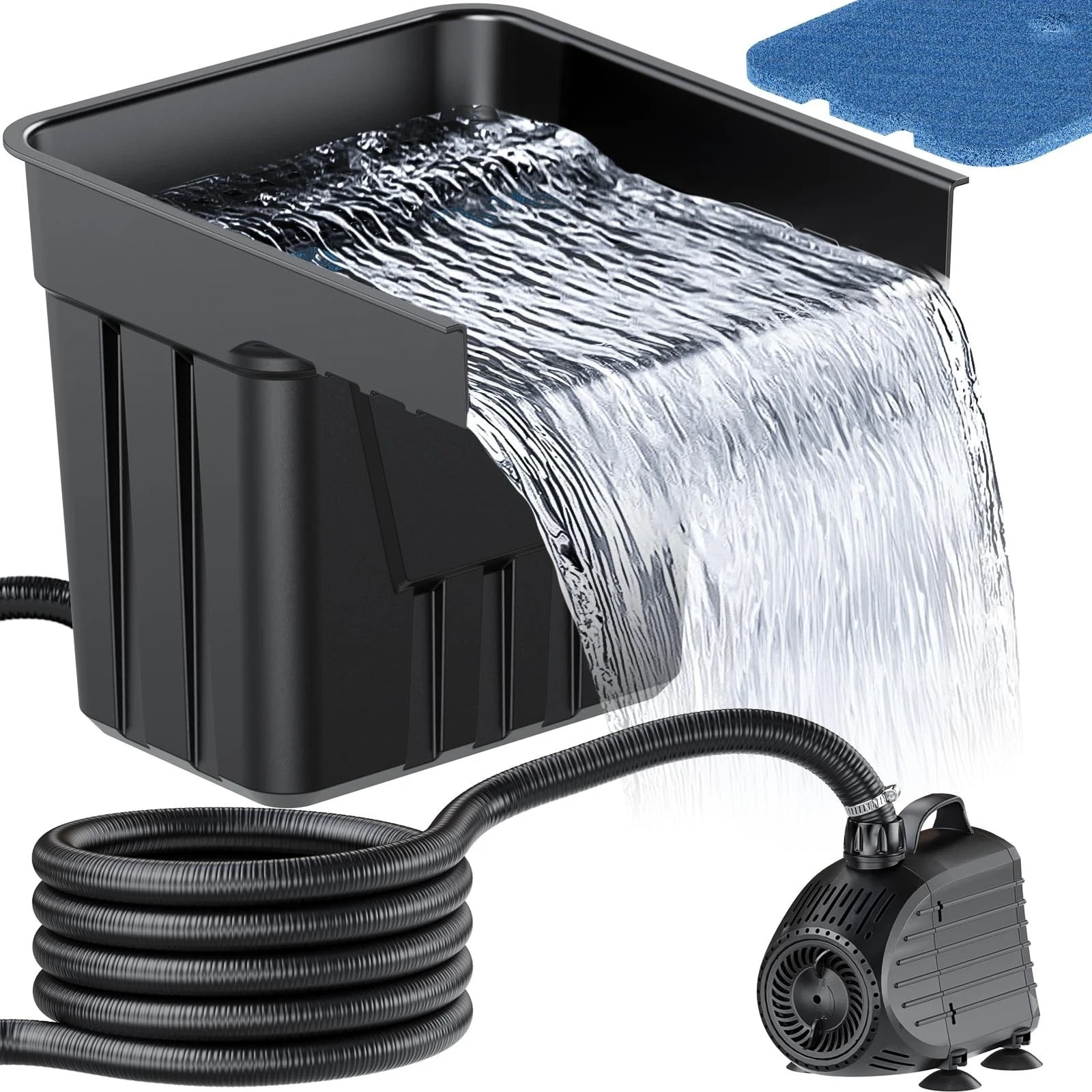 Pond Waterfall Spillway Kit with 1200GPH Pond Pump & 10 Ft Corrugate...