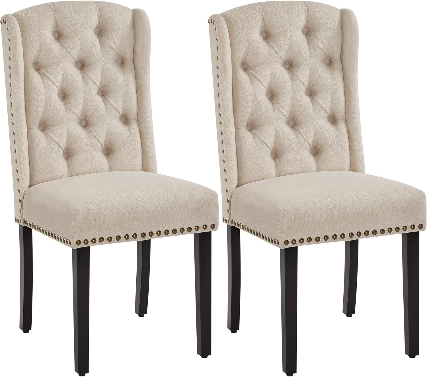 Upholstered Dining Chairs Set of 2 Button Tufted Kitchen Chairs with Solid Wood