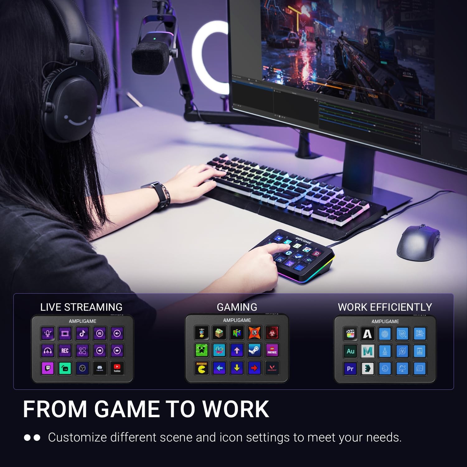 Fifine Ampligame Stream Controller 15 Macro Keys Streaming Keyboard Trigger