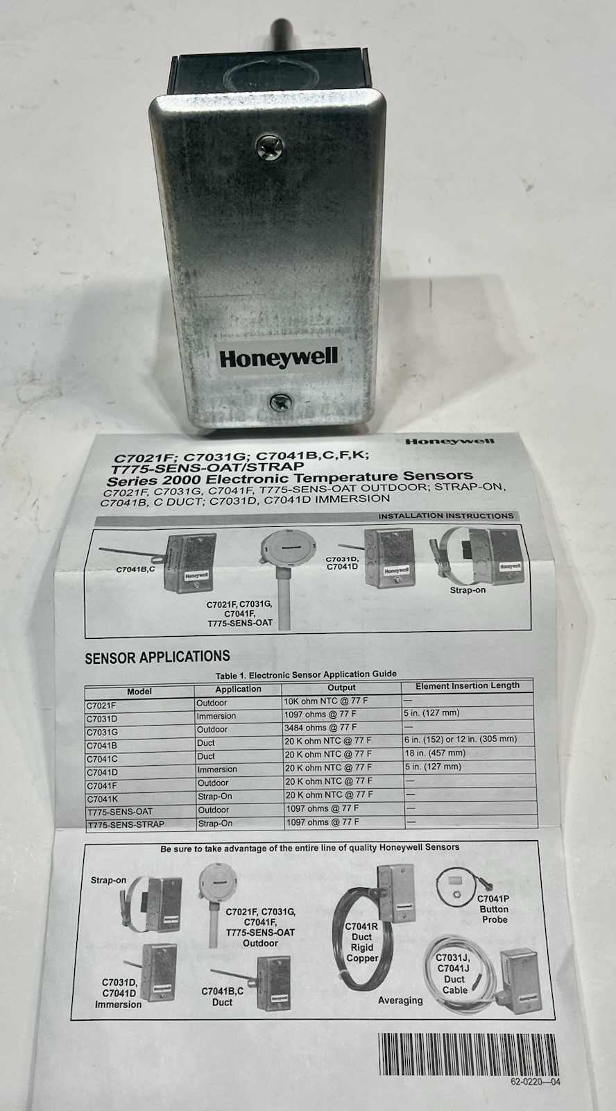 Honeywell C7031D20035 Immersion Sensor Thermalwell  Included Range 40 - 250F
