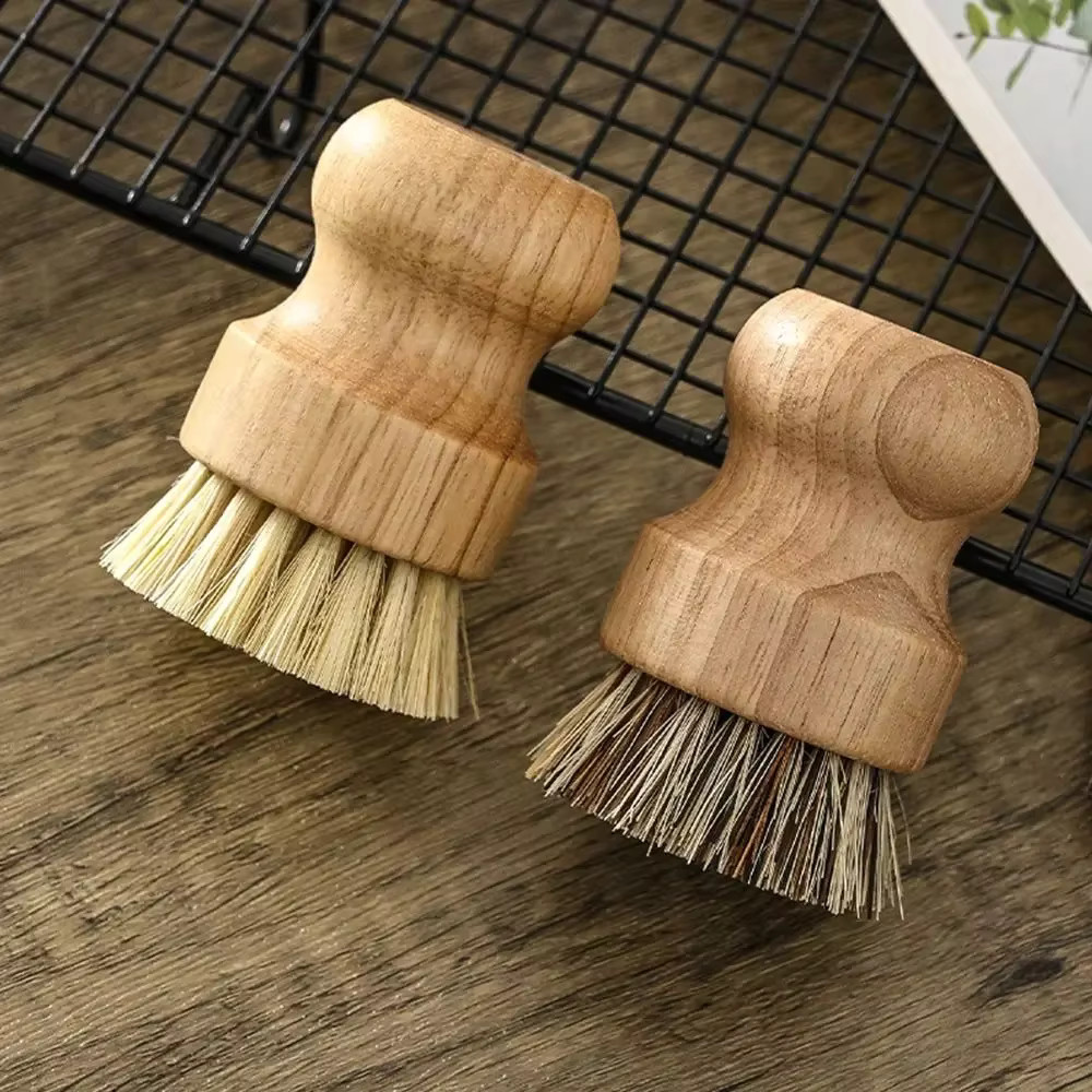 2pcs/Set Kitchen Cleaning Brush Wooden Dish Brush with Natural Sisal
