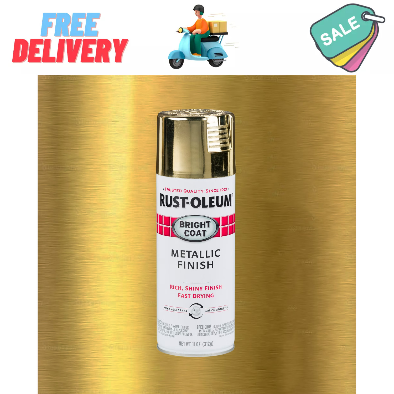 Gold, Rust-Oleum Stops Rust Bright Coat Metallic Spray Paint, 11 oz (Pack of 1)