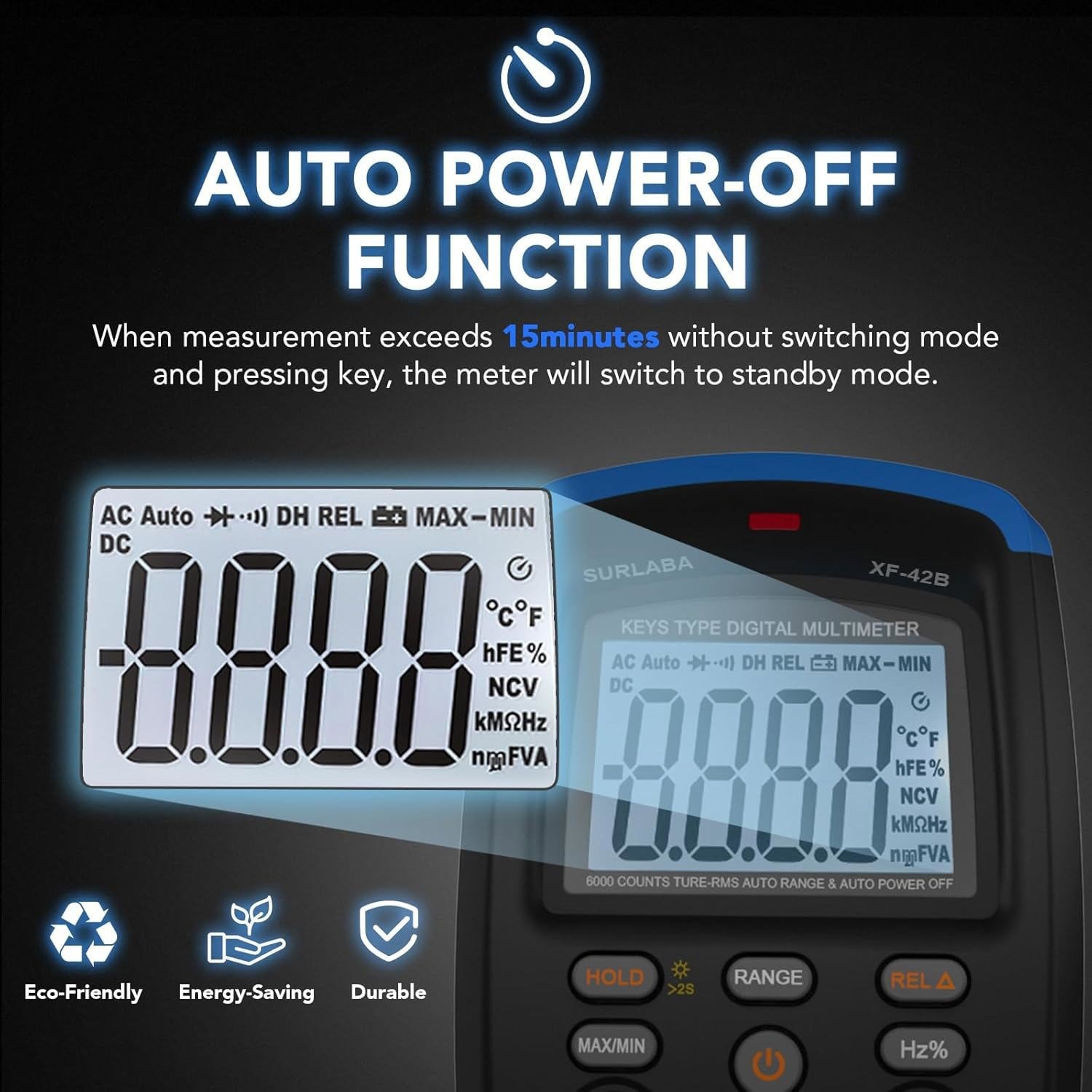 Digital Multimeter TRMS Autorange AC/DC Volt Amp Ohm Temp Continuity NCV 6000Cou