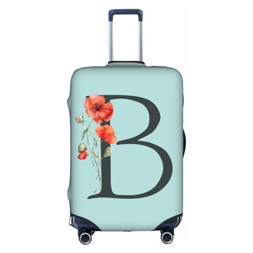 M (for 22-24 Inch Luggage) Black Letter B Boho Floral Poppy Flowers Leaves