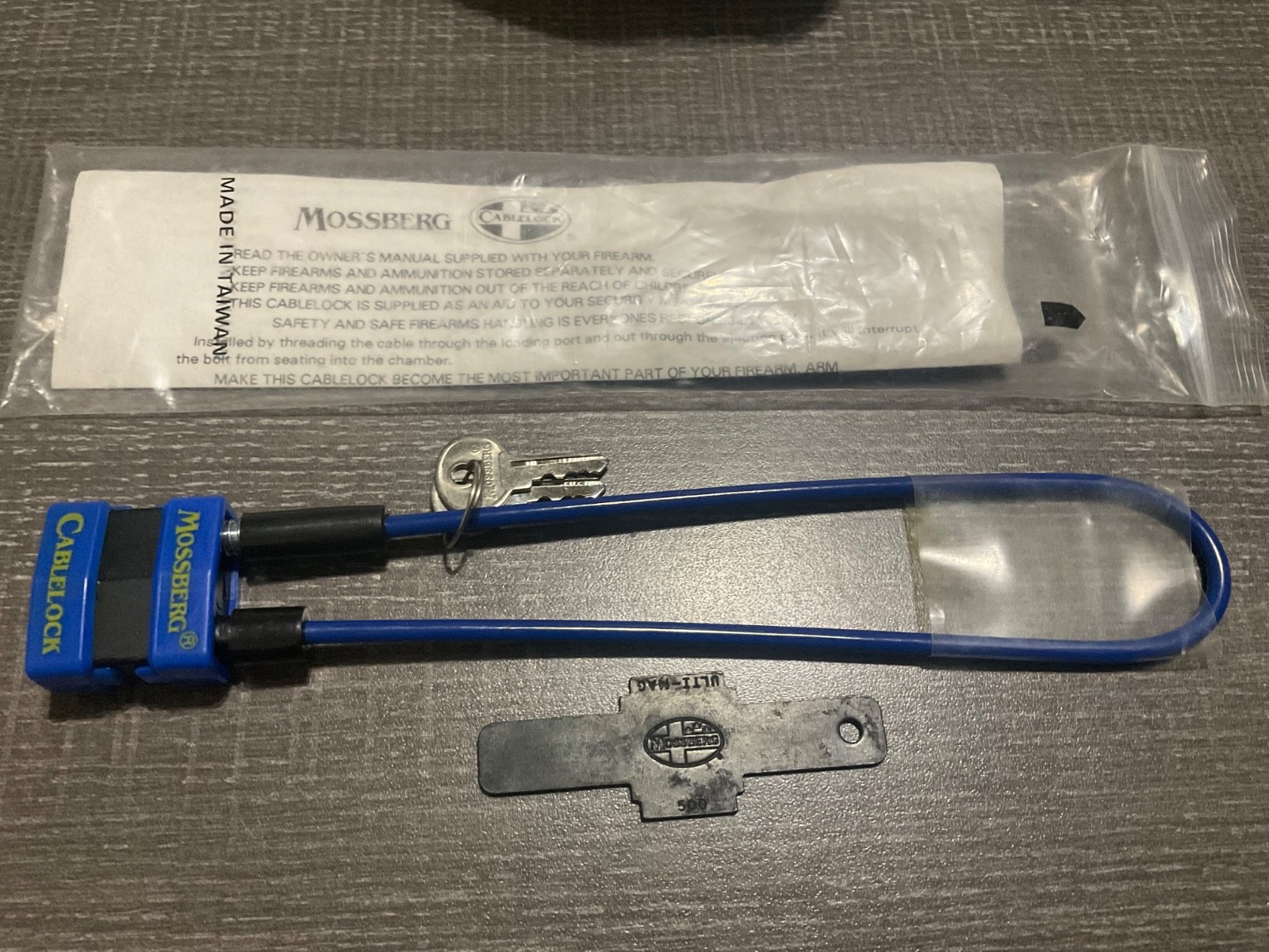 Blue Mossberg Brand Gun Cable Lock- Brand New Never Used! With Plate