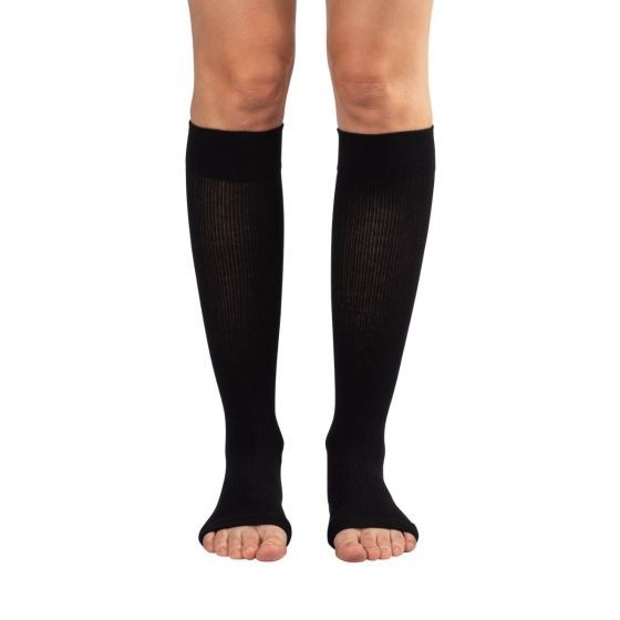 Dr Comfort 15-20 Compression Knee High Nylon w Lycra Medium Black Open Toe