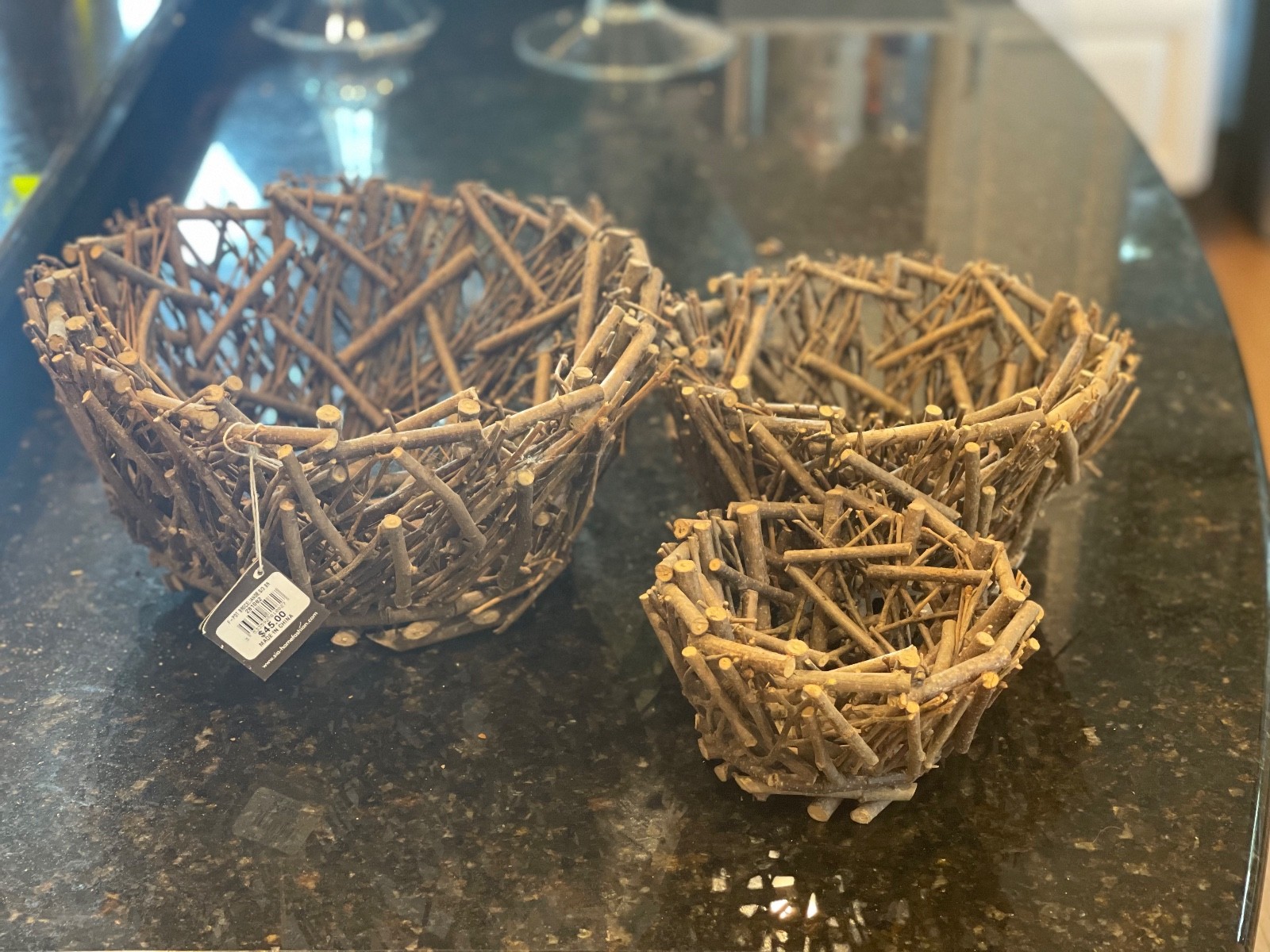 Handmade Primitive Rustic Basket Set of 3 Decorative Gift Baskets,  12" Dia.(L)