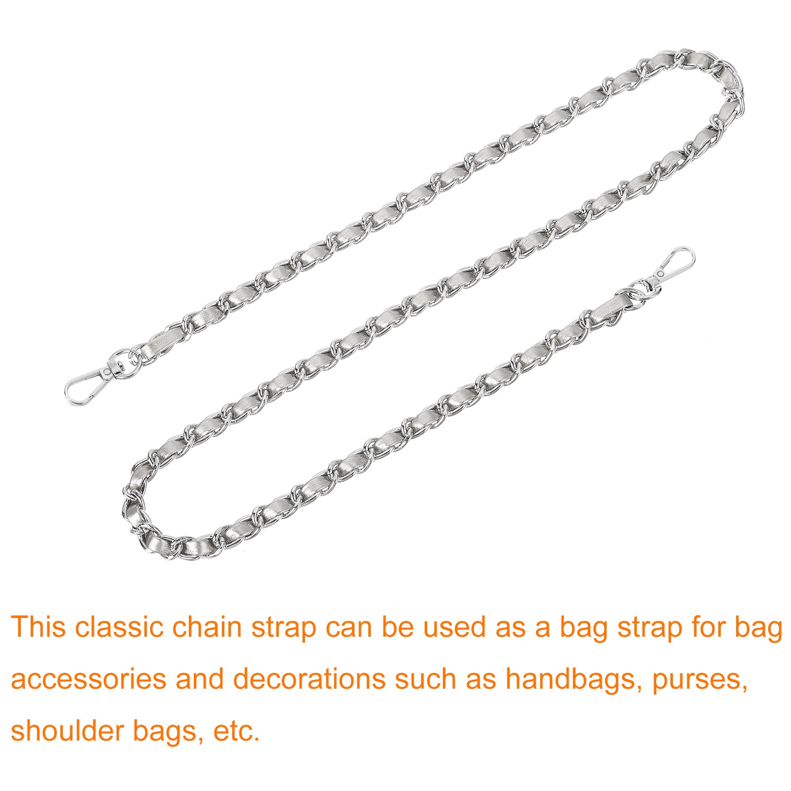 Purse Strap, 32" Leather for Shoulder Strap (Silver, Silver)