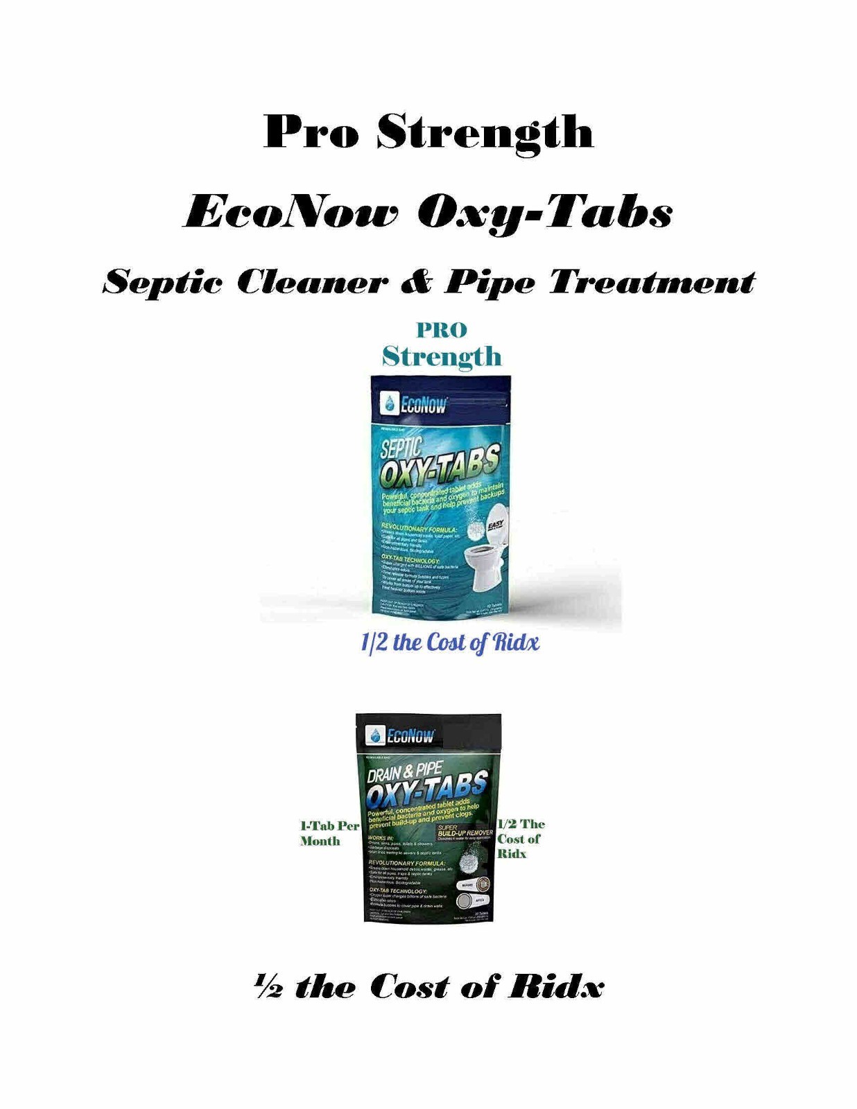 24 Mo. OxyTabs Septic Tank Drain/Pipe Treatment-Cleaner Pro Power 1/2 Cost Ridx
