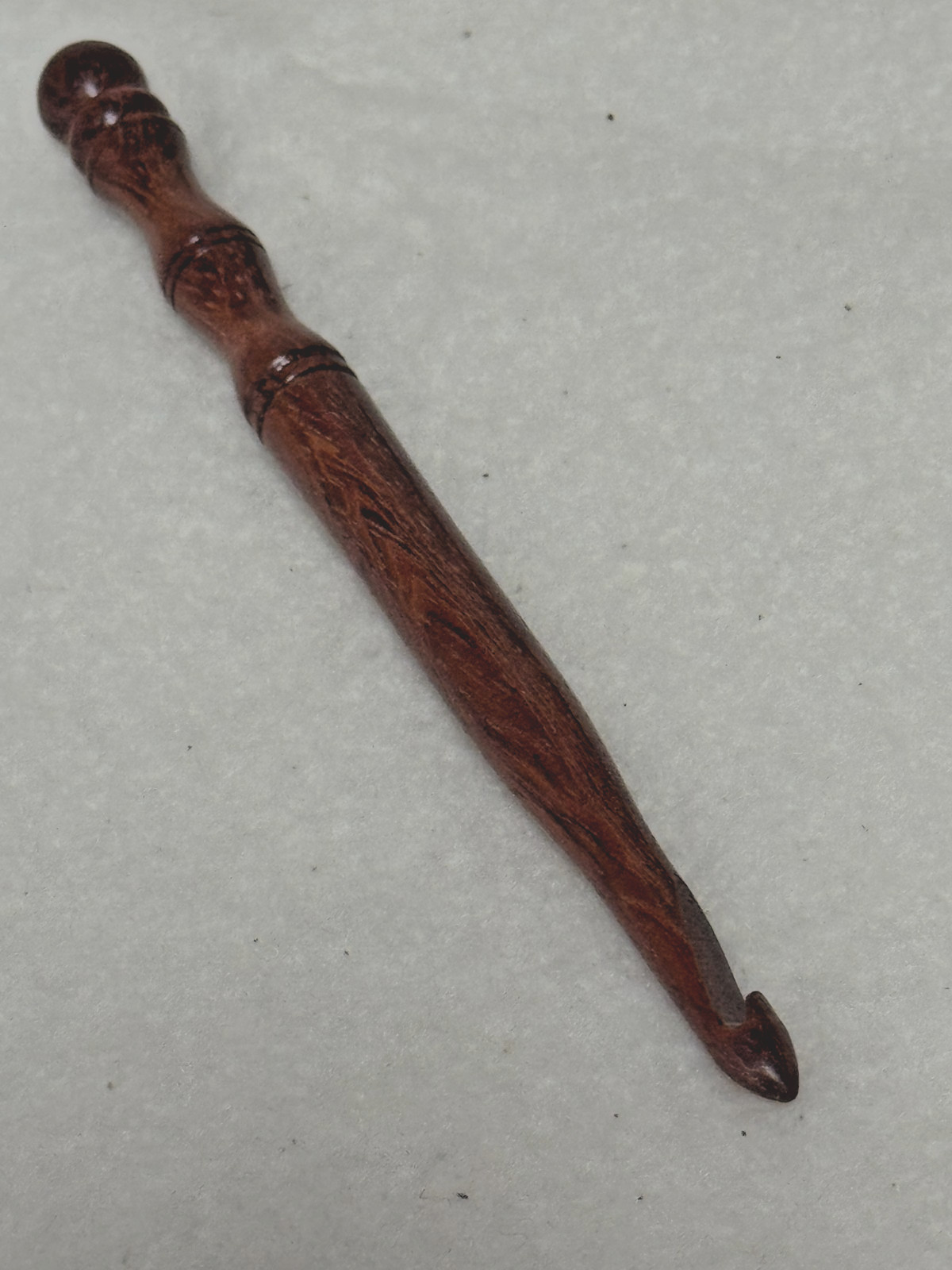 Hand carved BUBINGA  WOOD  YARN  CROCHET HOOK  size K