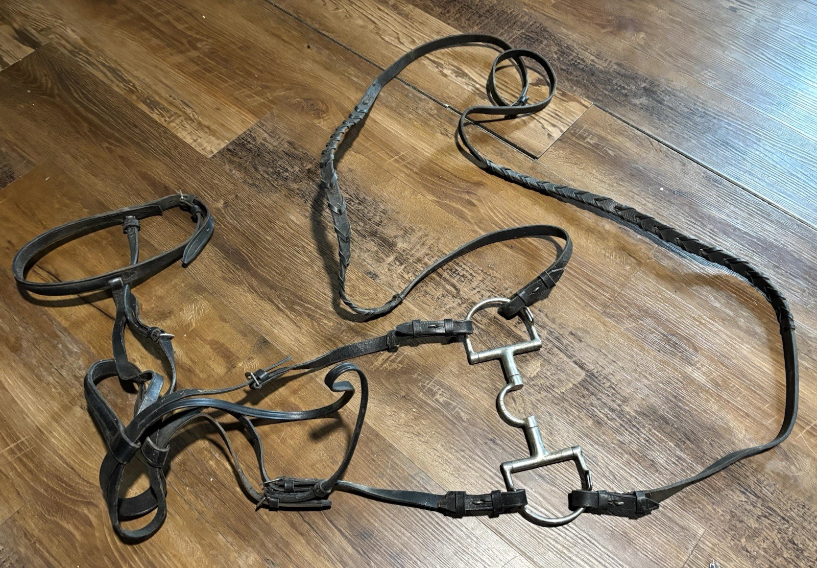 Leather English Bridle with Reins & Myler-Style Ported D-Ring Bit