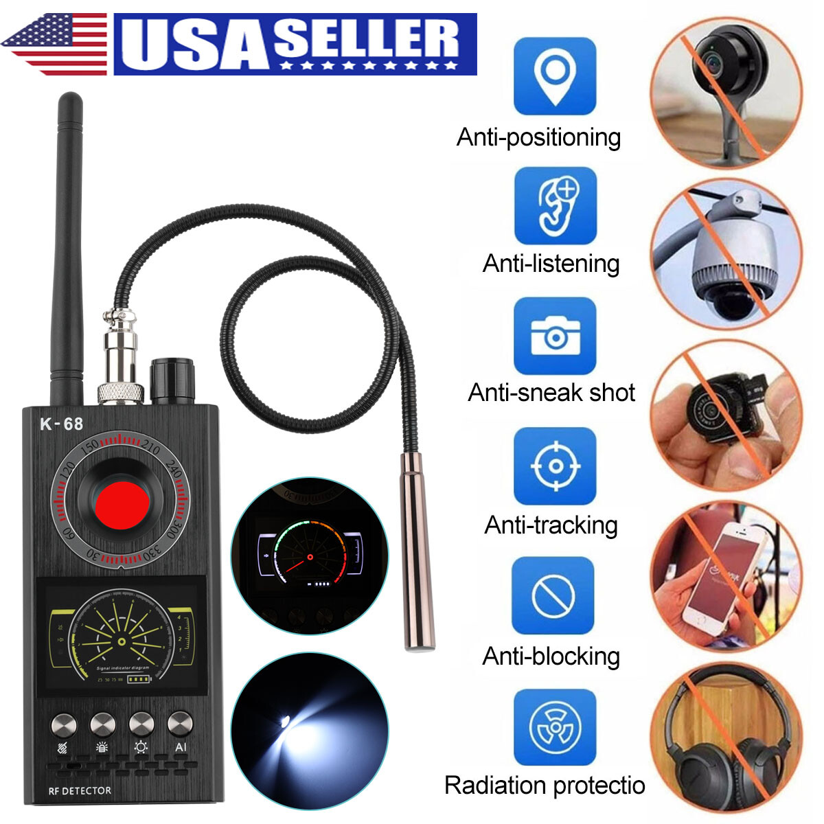 Anti-Spy Camera Wireless RF Detector GSM Bug GPS Tracker Finder Scanner Device *