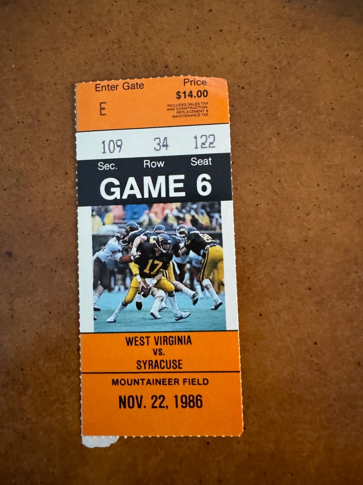 1986 West Virginia Mountaineers Syracuse Football Ticket John Holifield Last Gam