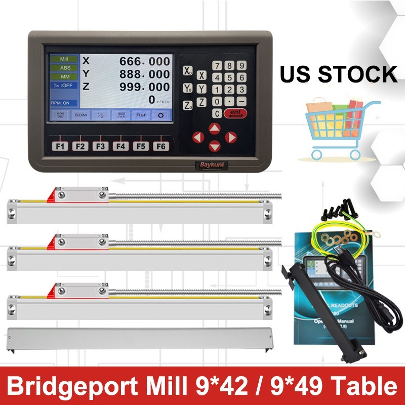 3 Axis DRO Bridgeport Milling Machine 9X42 Table ,9X49 Table Linear Scale Glass