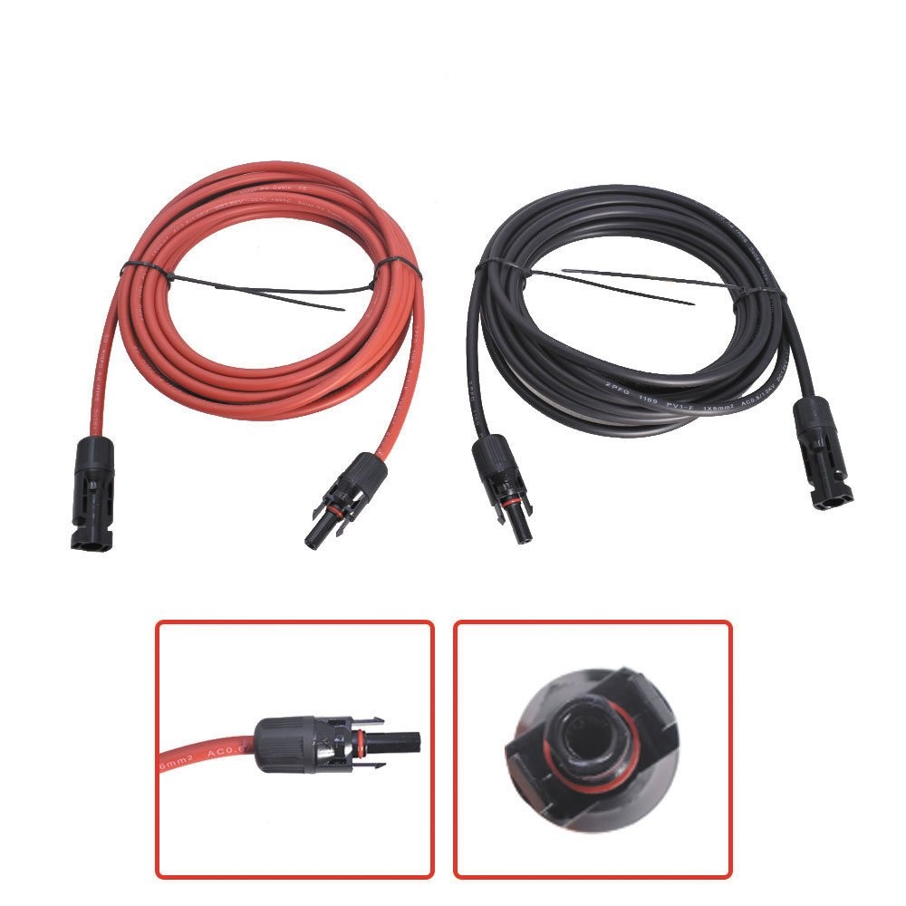 1 Pair 25ft Black + Red 12AWG Solar Panel Extension Cable Wire Connector